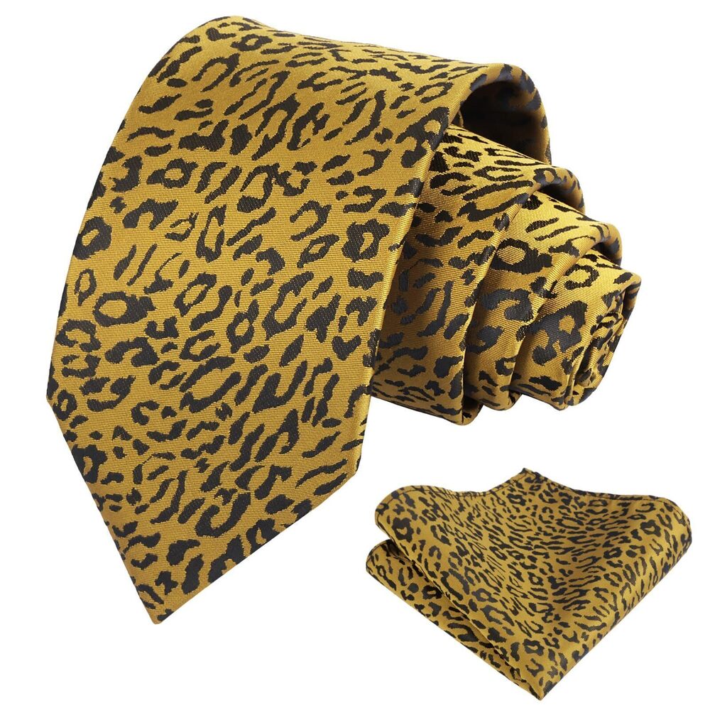 2730 3.15'' Irregular Shape Cheetah Print Pattern Tie with Pocket Square